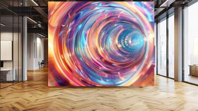 Abstract swirling colorful light creates a mesmerizing tunnel. Wall mural