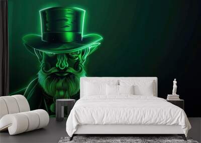 Neon Leprachaun. Concept of St. Patrick's Day. Wall mural