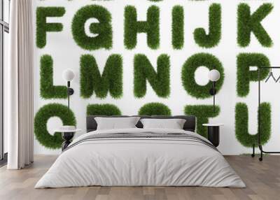  upper letters of green grass alphabet isolated on white backgro Wall mural