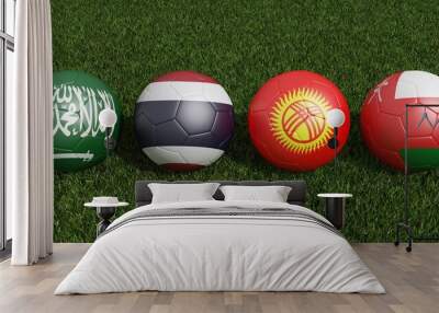 Football cup  groups f.  2023 asian cup tournament . 3d rendering Wall mural