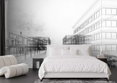 sketch design of city ,3dwire frame render Wall mural