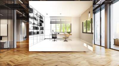 sketch design of interior working room,3d rendering Wall mural