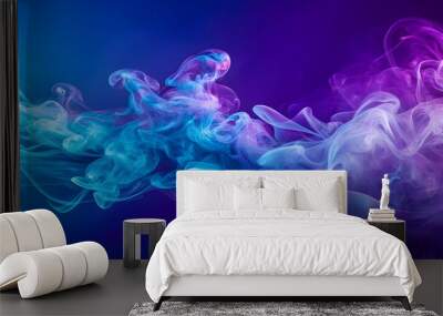 Abstract blue smoke wisps floating on a purple background with copy space, abstract, blue, smoke, wisps Wall mural