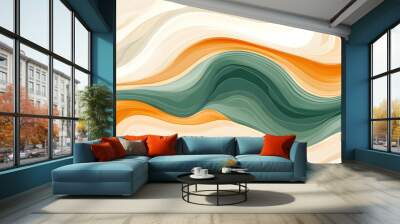 Abstract Green and Orange Wavy Pattern Background Wall mural