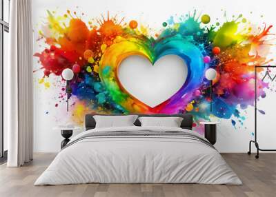 Abstract heart design with colorful splashes of paint , abstract, heart, dynamic, splashes, color, artistic, beautiful Wall mural