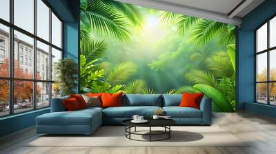 Abstract tropical green natural background with lush foliage and vibrant colors , tropical, green, natural, background, abstract Wall mural