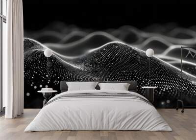 Abstract White Dots Wavy Pattern on Black Background Wall mural