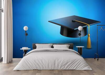 Blue background with a black graduation cap, education, achievement, success, graduation, milestone, celebration Wall mural