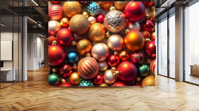 Christmas balls ornaments background pattern, New Year decoration, render, Christmas, balls, ornaments, background, pattern Wall mural