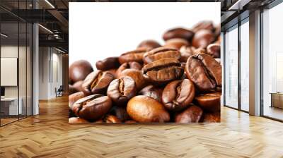 Close up of aromatic coffee beans on white background , caffeine, roasted, brew, drink, espresso, aroma, delicious, coffee shop, morning Wall mural