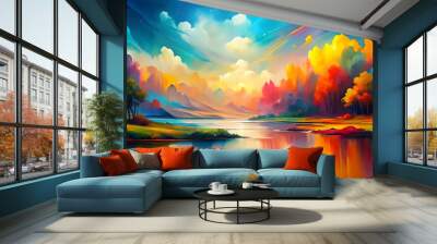 Colorful abstract landscape painting with modern design elements, abstract, modern, colorful, landscape, painting, contemporary Wall mural