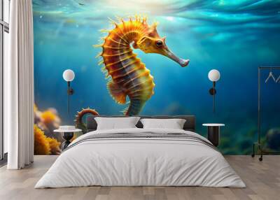 Majestic seahorse gracefully swimming in the vibrant sea , underwater, marine life, ocean, aquatic, colorful Wall mural