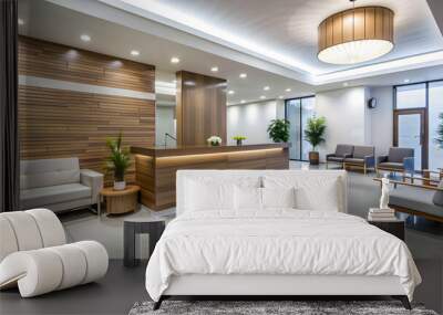 Modern clinic reception and waiting room with stylish design elements, clinic, reception, waiting room, modern Wall mural