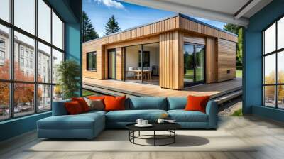 Modern prefabricated modular house constructed from wood panels, wood, house, construction, prefab, modular Wall mural