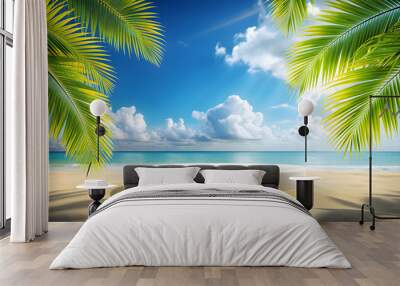 podium on yellow tropical beach with blue sky Wall mural