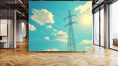 Power Lines Against a Blue Sky. Wall mural