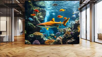 Shark Swimming in Tropical Reef Aquarium Wall mural