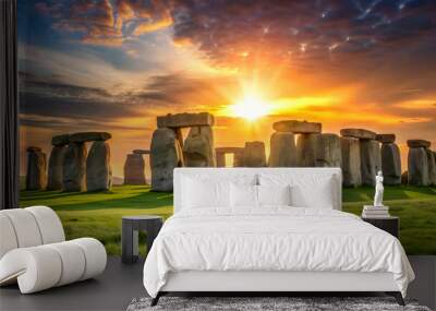 Stonehenge shines in the light of the summer solstice , Stonehenge, ancient monument Wall mural