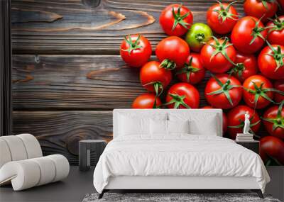 Top view of fresh tomatoes under natural lighting, perfect for advertising high-quality, tasty ketchup sauce, tomatoes, top view Wall mural