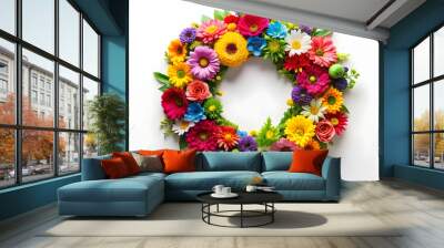 Vibrant  of colorful flower wreath perfect for spring and summer holidays, birthdays, and celebrations, flower, wreath, Wall mural