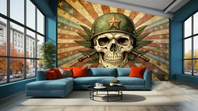 Vintage army poster featuring a skull with retro design elements, retro, vintage, army, poster, skull, military Wall mural