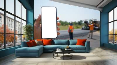 Mobile phones and road construction Wall mural