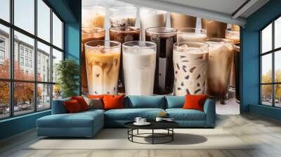 Rows of delicious iced coffee and breakfast lattes  Wall mural