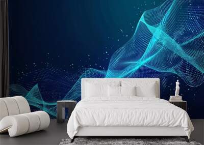 Abstract technology background with layered flowing particle waves, illustrating the overlap of data processed by cyber technology for a modern digital experience Wall mural