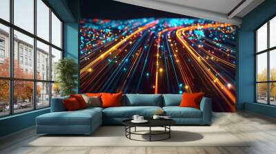 Digital Transformation Abstract with Colorful Lines Symbolizing Growth and Leadership in Technology Innovation Wall mural