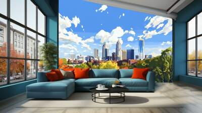 Stylized urban scene of Atlanta, Georgia, featuring vibrant city architecture, colorful street art, and a bustling atmosphere that captures the essence of modern urban life and cultural diversity Wall mural