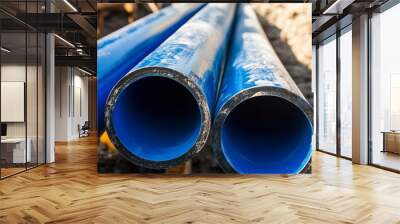 Water PVC plastic pipes laid in the ground at a plumbing construction site, illustration essential infrastructure development and the importance of quality materials in modern construction projects Wall mural