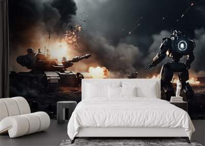 Panorama of the battlefield of combat robots. Wall mural