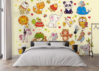 Cute vector set of animals. Wall mural