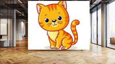 Ginger kitten sitting on a white background. Cute animal in cartoon style. Wall mural