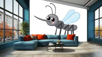 Vector illustration with a cute mosquito. Gray insect in cartoon style. Wall mural