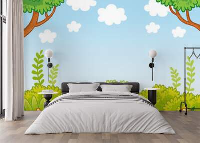 Vector illustration with green lines and trees in cartoon style. Background picture Wall mural