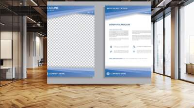 Blue flyer design template - brochure, front and back page Wall mural