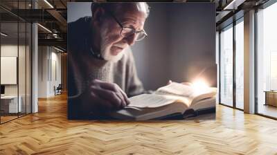 A religious old man reading and studding the bible with blurred background Generative AI Illustration Wall mural