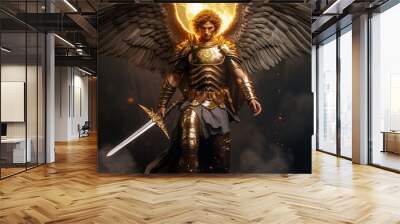 Angel Gabriel wearing his armor and his sword in the war against evil Generative AI Illustration Wall mural