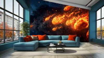 Apocalyptic scenario of the end of the world with balls of fire and sulfur falling from the sky Generative AI Illustration Wall mural