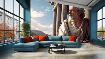 Greek philosopher sitting with his back to the Athenian Areopagus Generative AI Illustration Wall mural