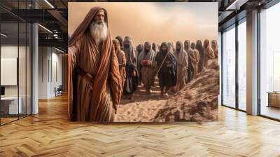 Illustration of Moses with the people of Israel in the desert crossing the Red Sea Generative AI Wall mural