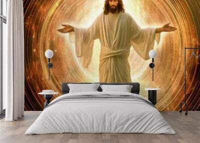 Jesus standing in the middle of a circle of light Generative AI Illustration Wall mural