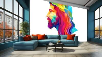 Multicolor painting of the lateral silhouette of Jesus Christ The Saviour on white background Generative AI Illustration Wall mural