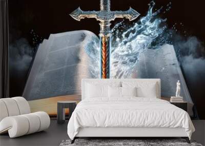 The Bible Word of God Sword the Gospel of Salvation Generative AI Illustration Wall mural