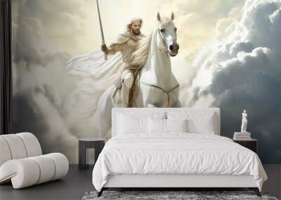 White Horse of the Apocalypse Revelation of Jesus Christ historical time Michael Prince of the army Generative AI Illustration Wall mural