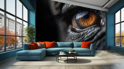 A detailed close-up of an eye with intricate textures and vibrant colors, symbolizing depth, perception, and vision, captured in a stunning artistic style. Wall mural