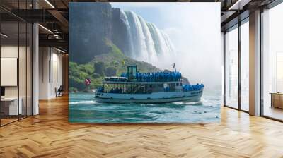 Peasure boat with tourists near Niagara Falls Wall mural