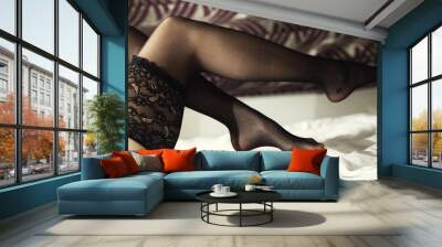 Sensual elegance in black lace lingerie Wall mural