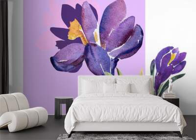 Pattern of spring flowers.Image on a white and colored background. Wall mural